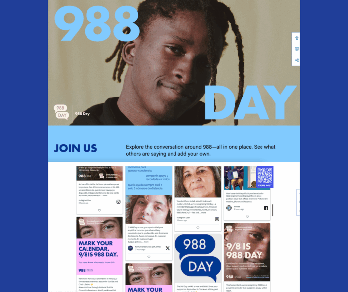 A screenshot of the 2025 988 Day Social Media Wall